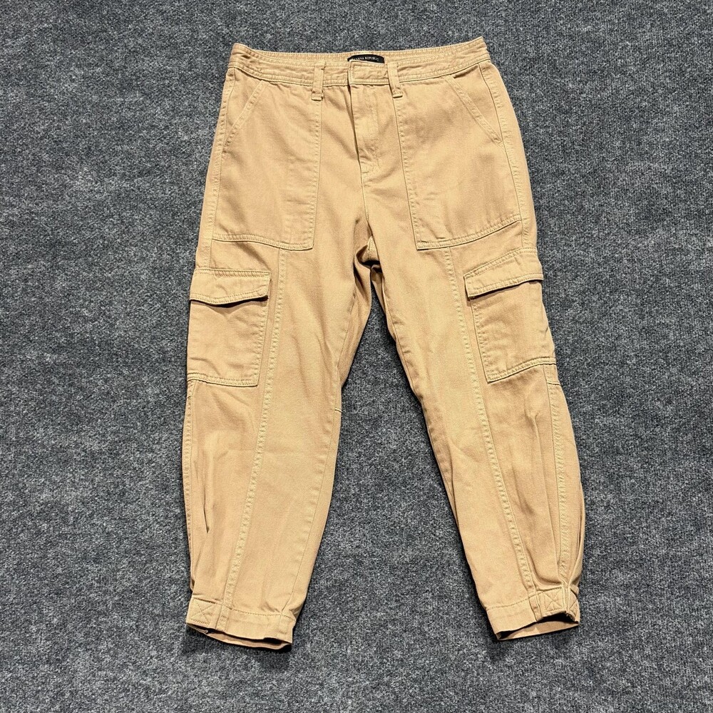 Banana Republic Pants Womens 4 Khaki HR Tapered Utility Cargo High Rise Cotton